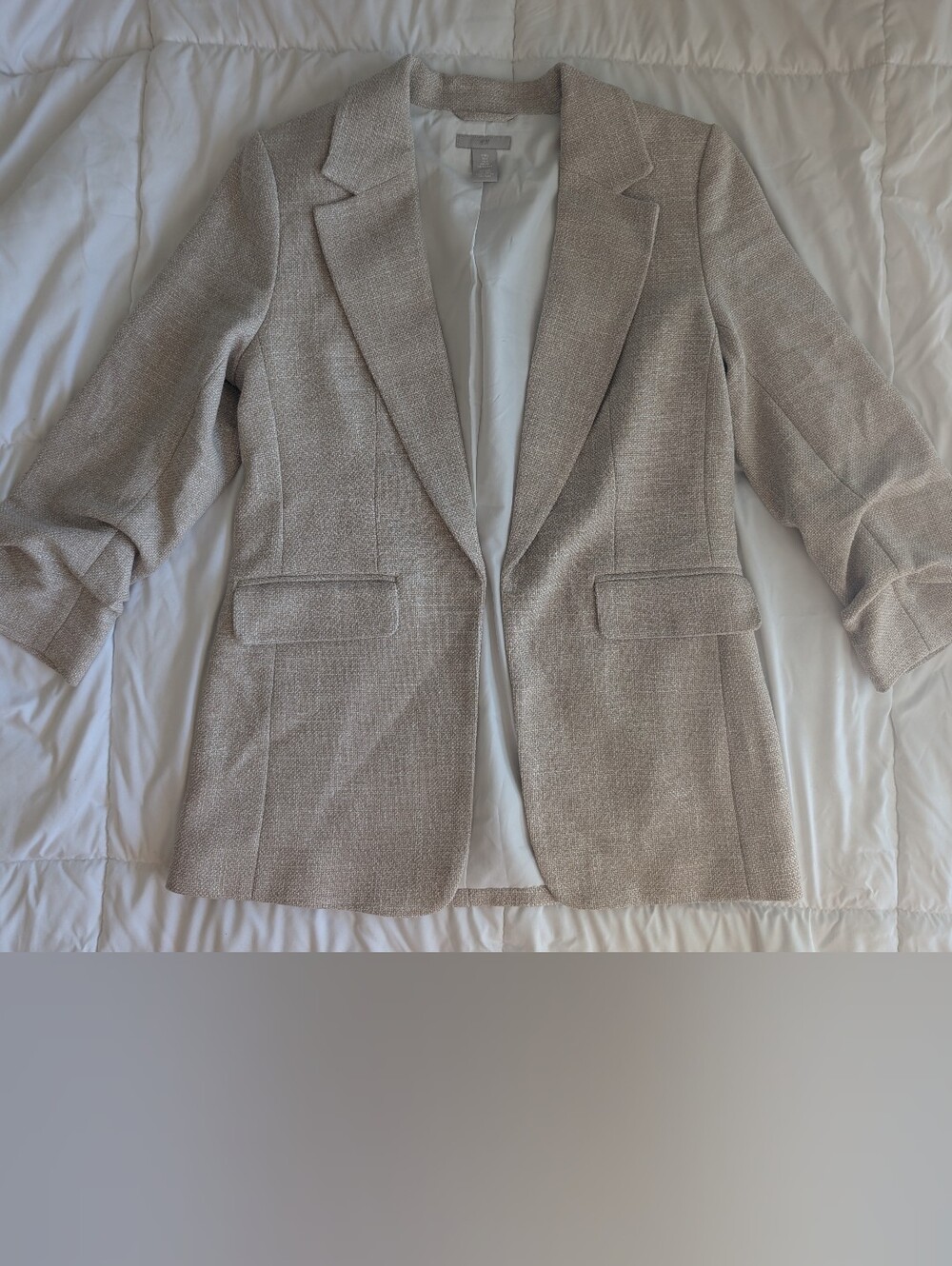 H&M Light Beige Textured Blazer - Tailored Sport Coat